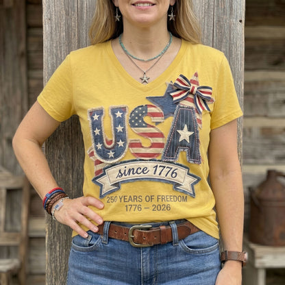 USA Since 1776 – 250 Years Of Freedom Patriotic WN2906004CL V-Neck T-Shirt