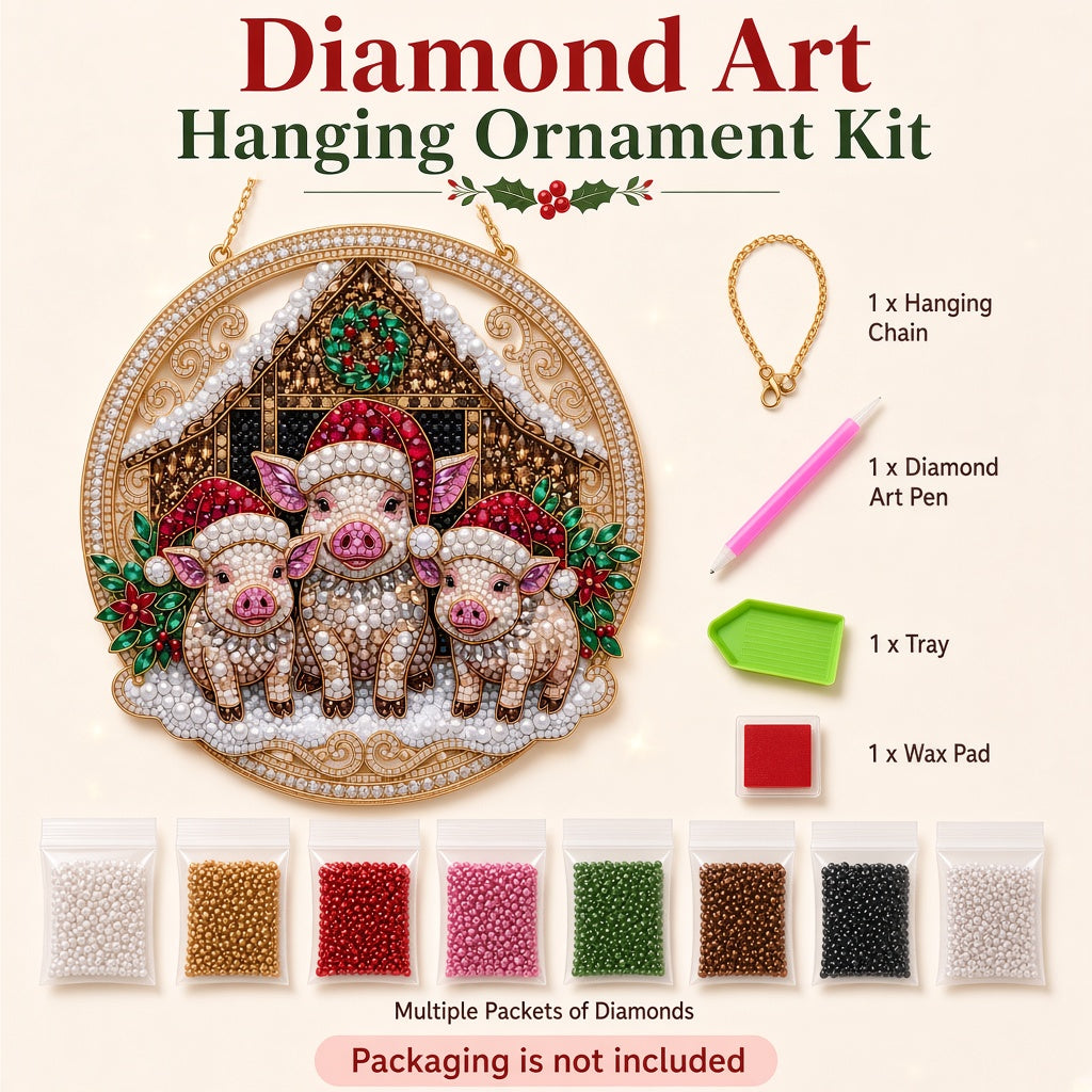 Christmas Pig Family Diamond Art Hanging Ornament Kit