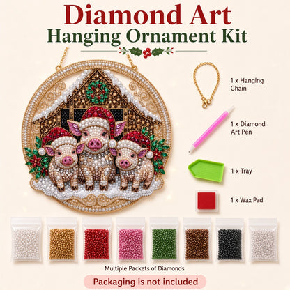Christmas Pig Family Diamond Art Hanging Ornament Kit