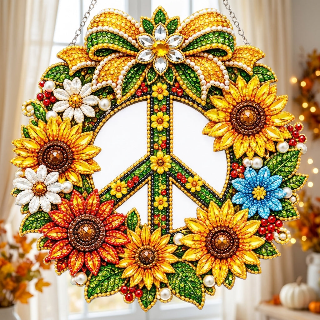 Sunflower Peace Sign Diamond Art Hanging Ornament Kit