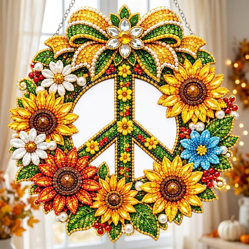 Sunflower Peace Sign Diamond Art Hanging Ornament Kit