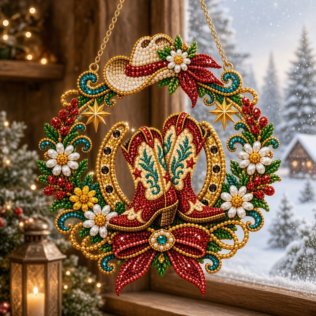 Western Cowgirl Boots Diamond Art Hanging Ornament Kit