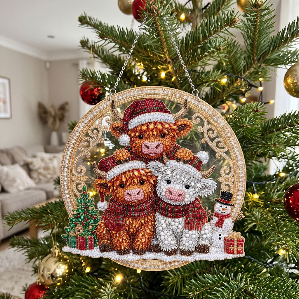Christmas Highland Cow Family Diamond Art Hanging Ornament Kit