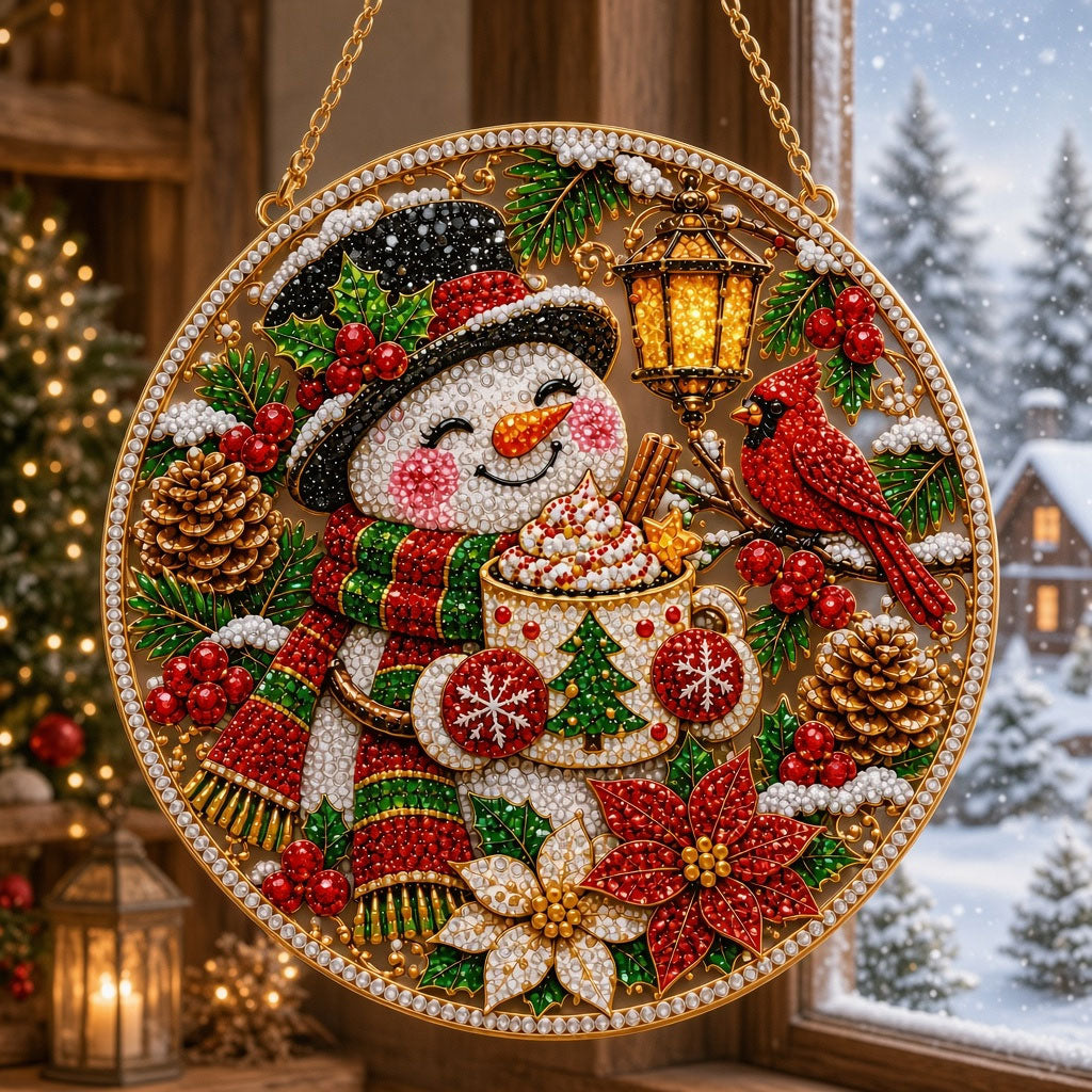 Snowman With Hot Cocoa Diamond Art Hanging Ornament Kit
