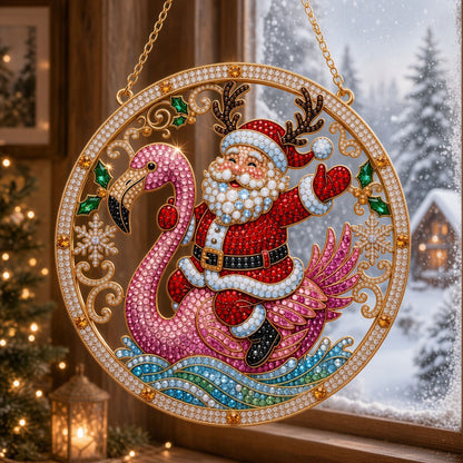 Santa Riding Flamingo Diamond Art Hanging Ornament Kit