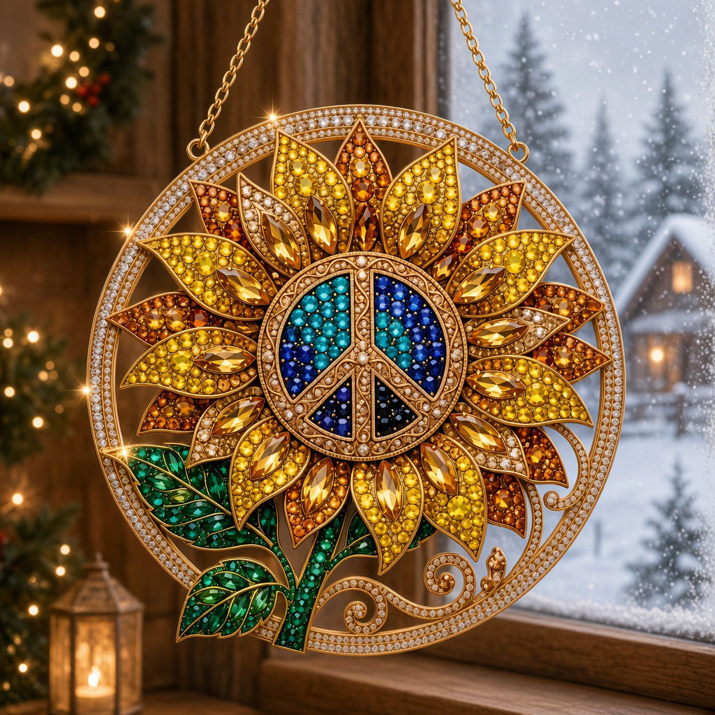 Sunflower Peace Sign Diamond Art Hanging Ornament Kit