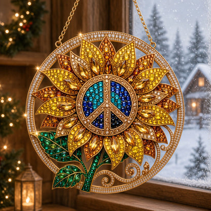 Sunflower Peace Sign Diamond Art Hanging Ornament Kit