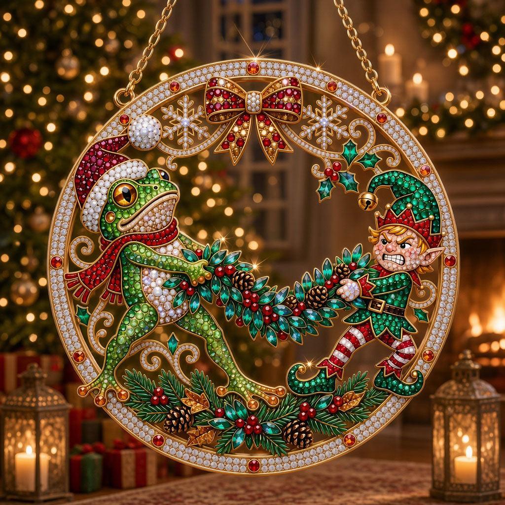Christmas Frog & Elf Diamond Art Hanging Ornament Kit