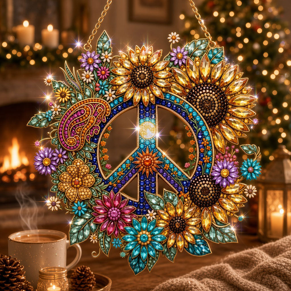 Hippie Peace & Sunflower Wreath Diamond Art Hanging Ornament Kit