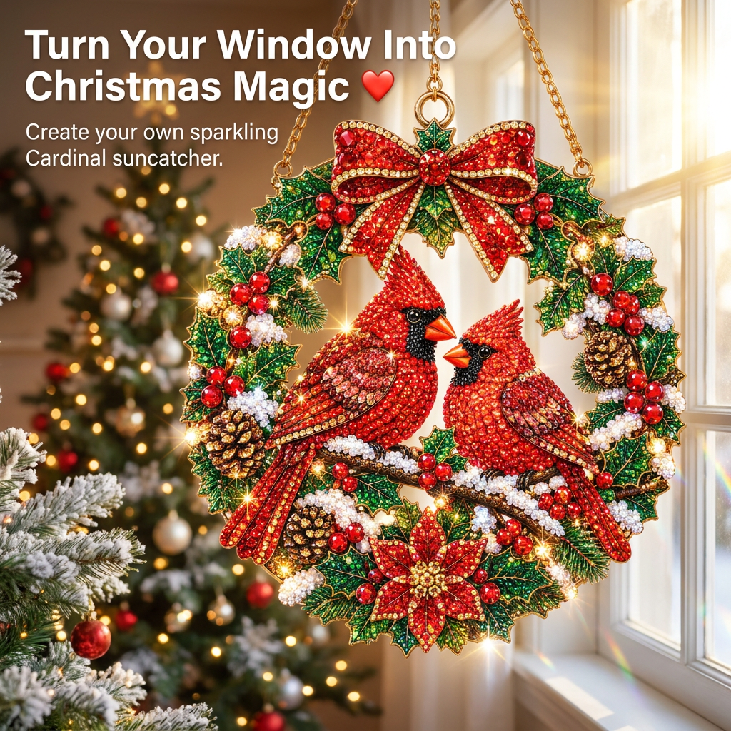 🔥Limited time 70% OFF🔥 Cardinal Suncatcher Diamond Art Hanging Ornament Kit