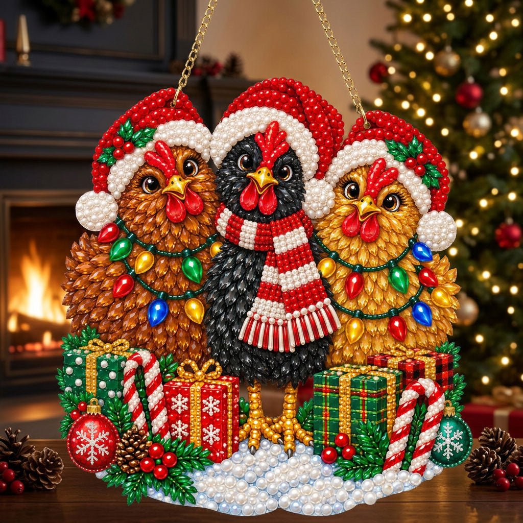 Christmas Chicken Trio Diamond Art Hanging Ornament Kit