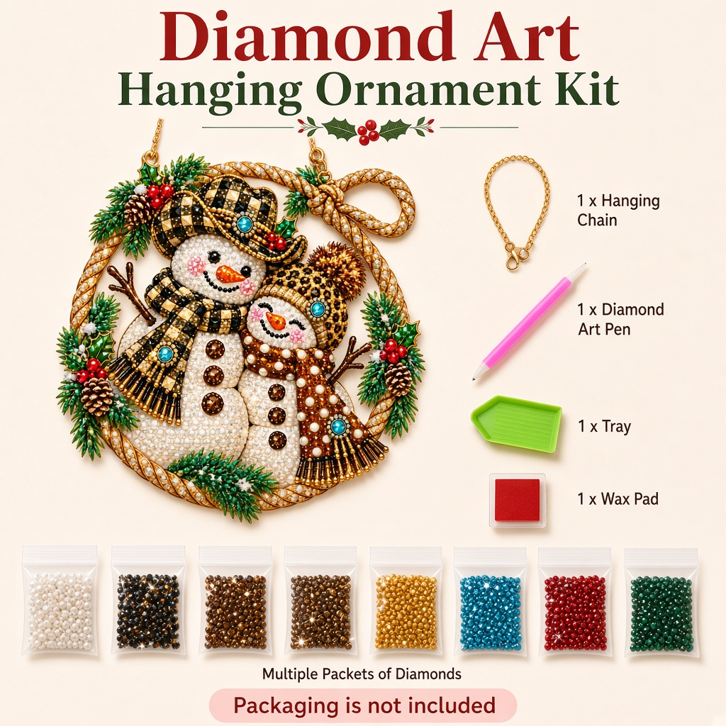Snowman Cowboy Couple Diamond Art Hanging Ornament Kit