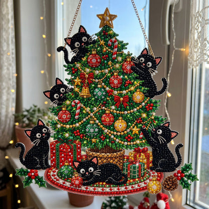 Black Cat Christmas Tree Diamond Art Hanging Ornament Kit