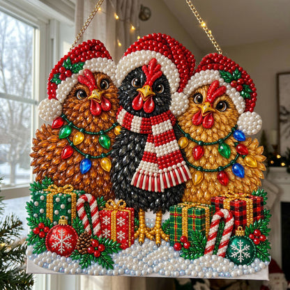Christmas Chicken Trio Diamond Art Hanging Ornament Kit
