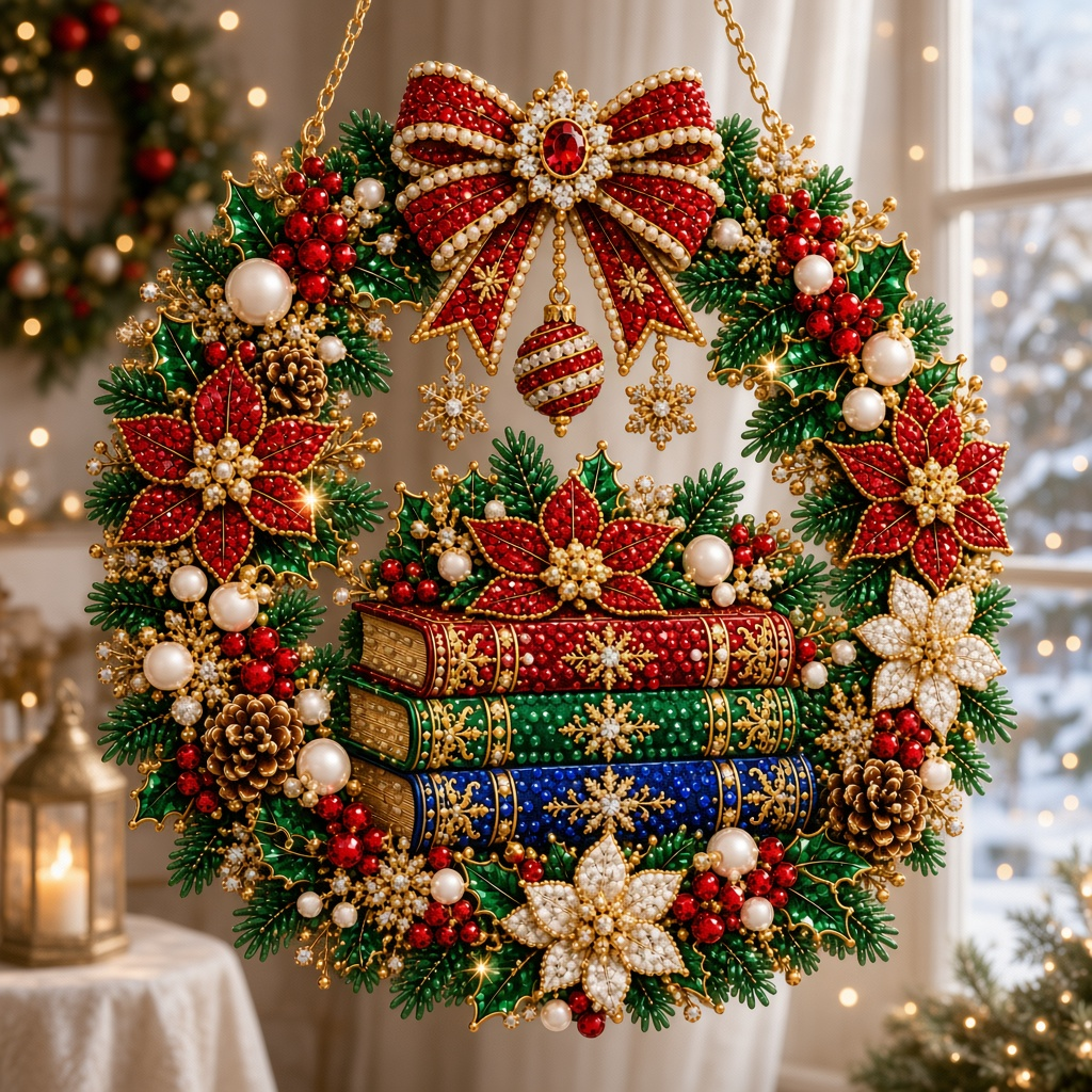 Christmas Book Wreath Diamond Art Hanging Ornament Kit