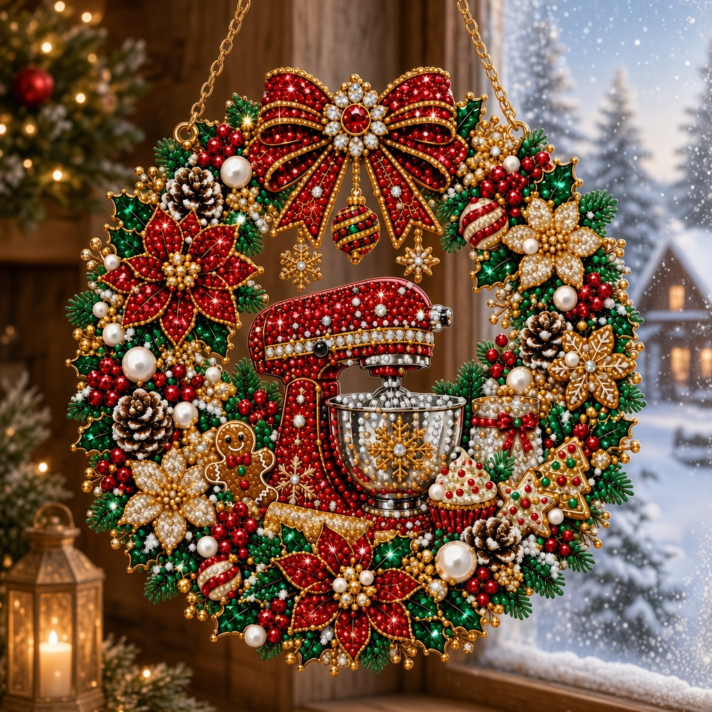 Christmas Baking Mixer Wreath Diamond Art Hanging Ornament Kit