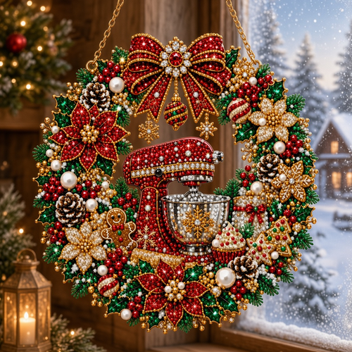 Christmas Baking Mixer Wreath Diamond Art Hanging Ornament Kit
