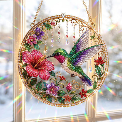Floral Hummingbird Christmas Suncatcher Diamond Art Hanging Ornament Kit