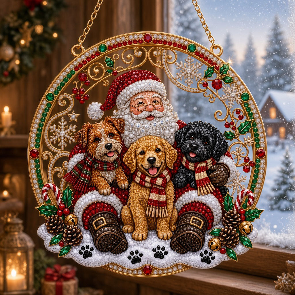 Santa & Puppies Christmas Diamond Art Hanging Ornament Kit