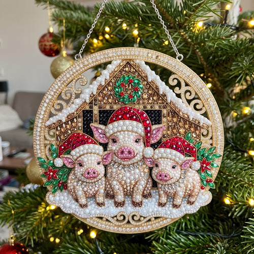 Christmas Pig Family Diamond Art Hanging Ornament Kit
