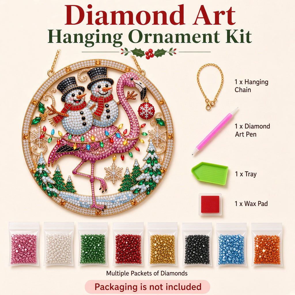 Christmas Flamingo & Snowmen Diamond Art Hanging Ornament Kit