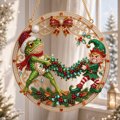Christmas Frog & Elf Diamond Art Hanging Ornament Kit