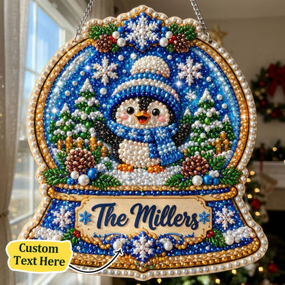 Personalized Penguin Snow Globe Diamond Art Hanging Ornament Kit