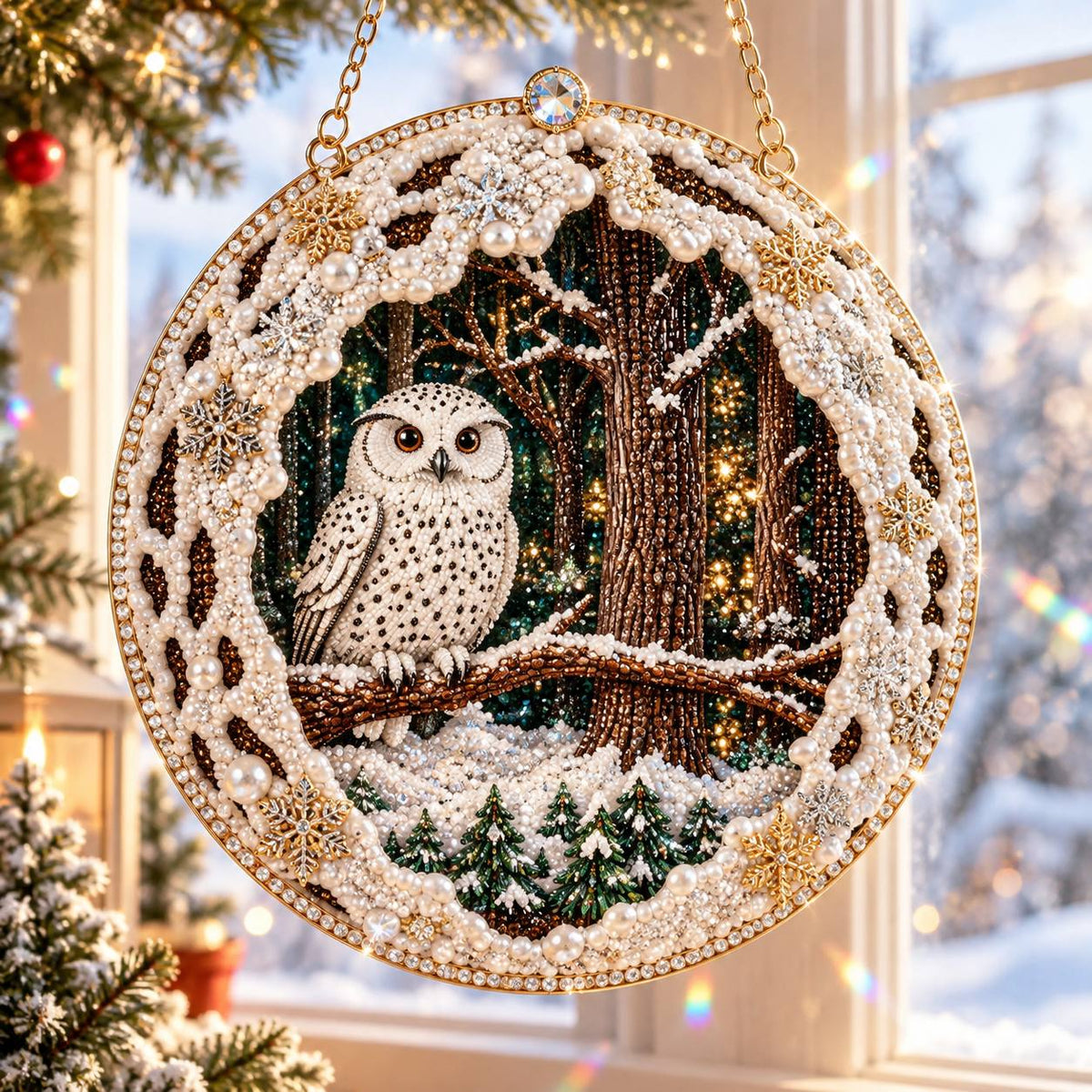 🔥Limited time 70% OFF🔥 Snow Owl Suncatcher Diamond Art Hanging Ornament Kit