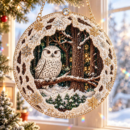 🔥Limited time 70% OFF🔥 Snow Owl Suncatcher Diamond Art Hanging Ornament Kit