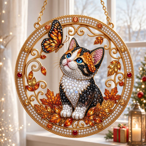 Autumn Calico Cat Diamond Art Hanging Ornament Kit