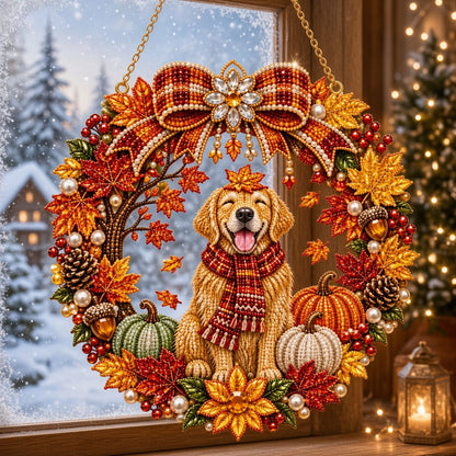 Happy Golden Retriever Fall Diamond Art Hanging Ornament Kit