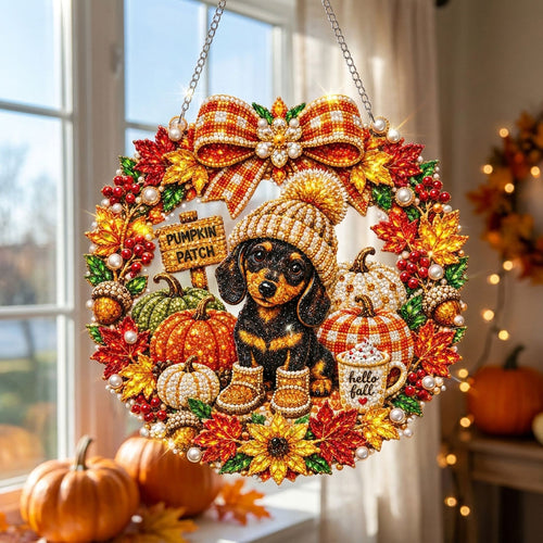 Cozy Dachshund Fall Diamond Art Hanging Ornament Kit