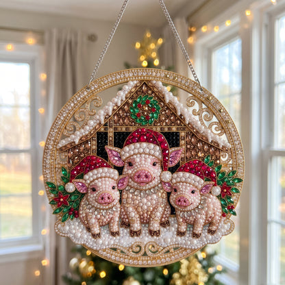 Christmas Pig Family Diamond Art Hanging Ornament Kit