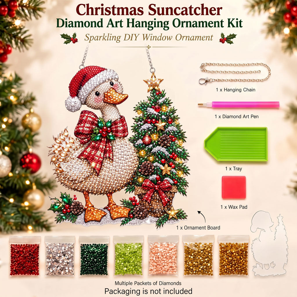 🔥 Limited Time 70% OFF - 🦆🎄 Christmas Duck Diamond Art Ornament Kit – Sparkling DIY Holiday Hanging Decor
