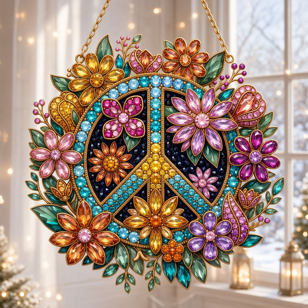 Boho Floral Peace Sign Diamond Art Hanging Ornament Kit