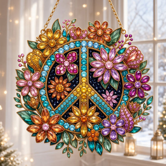 Boho Floral Peace Sign Diamond Art Hanging Ornament Kit