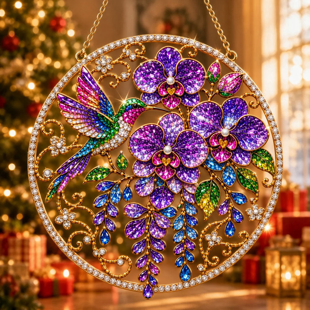 Enchanted Purple Orchids Diamond Art Hanging Ornament Kit