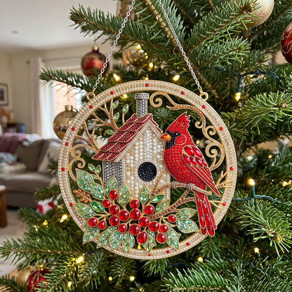 Christmas Cardinal Birdhouse Diamond Art Hanging Ornament Kit
