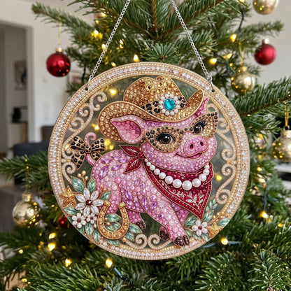 Western Cowgirl Pig Diamond Art Hanging Ornament Kit