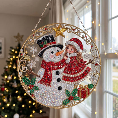 Christmas Girl & Snowman Diamond Art Hanging Ornament Kit
