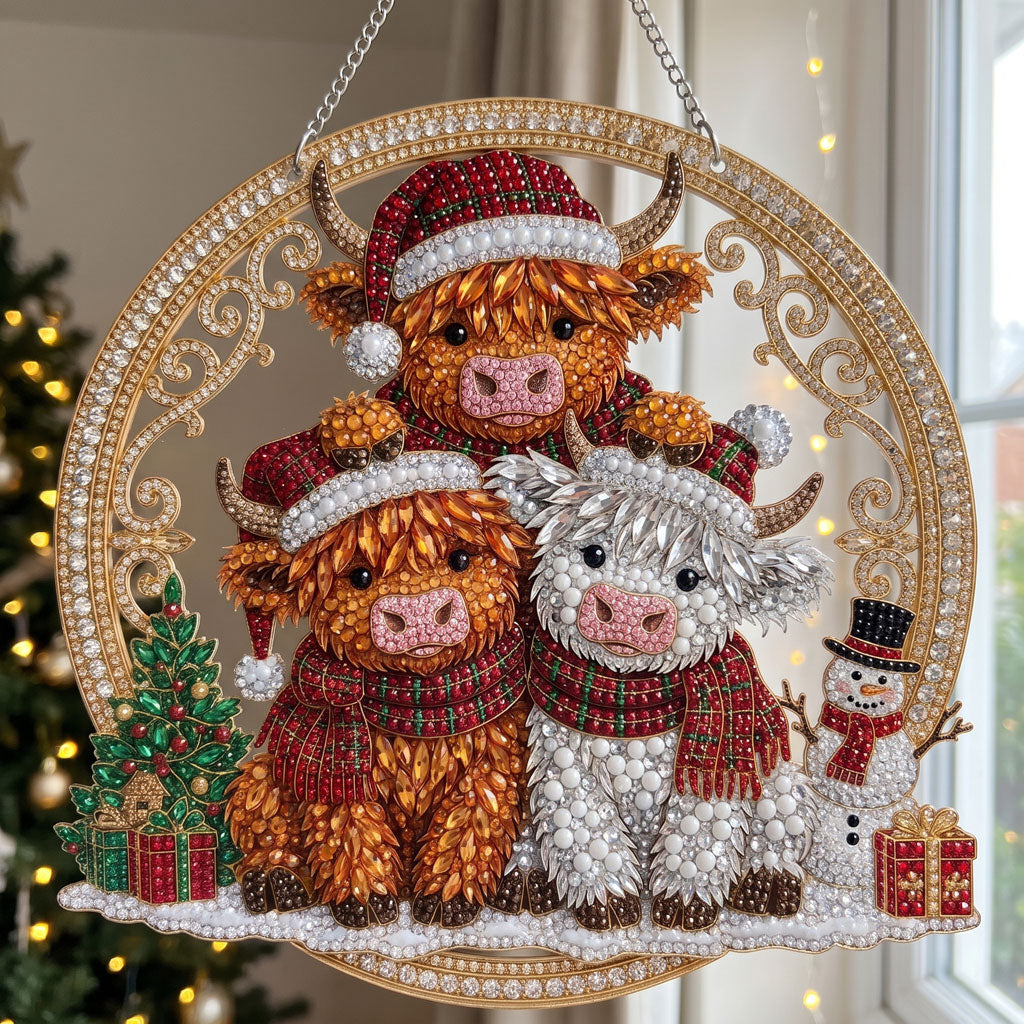 Christmas Highland Cow Family Diamond Art Hanging Ornament Kit