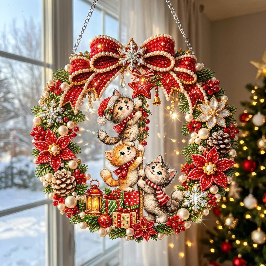 Three Christmas Kittens Diamond Art Hanging Ornament Kit