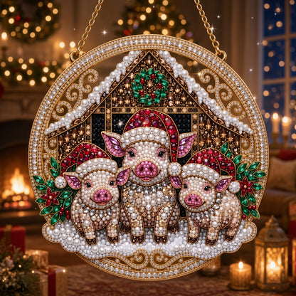 Christmas Pig Family Diamond Art Hanging Ornament Kit