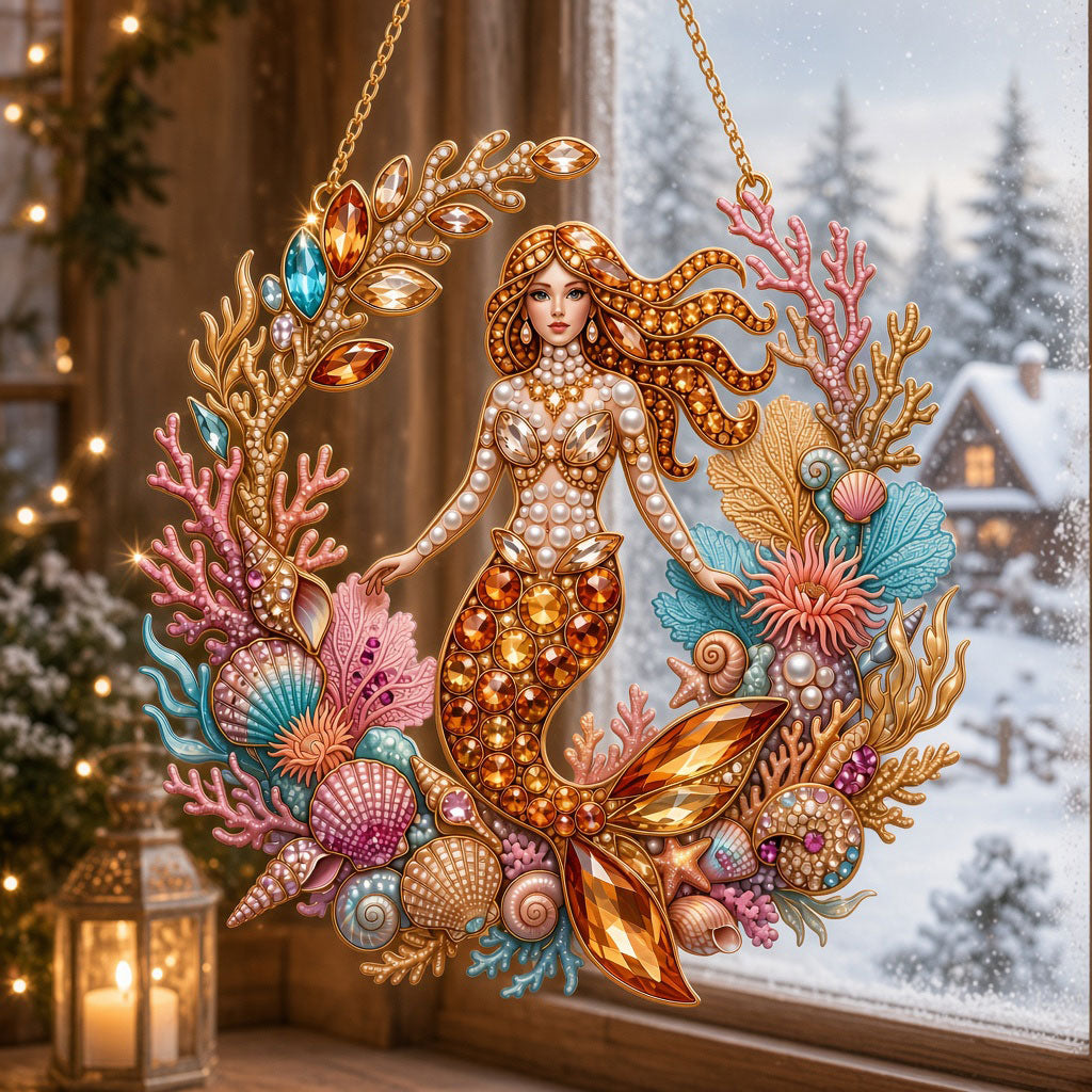 Golden Mermaid Coral Reef Diamond Art Hanging Ornament Kit